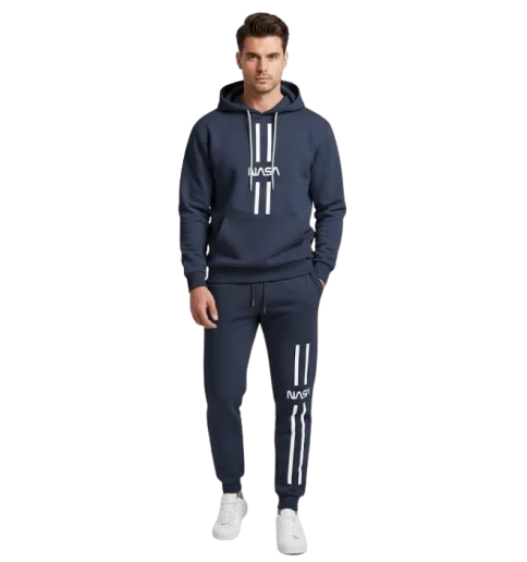 2 Pcs Men's Polyester Printed Hoodie Track Suit