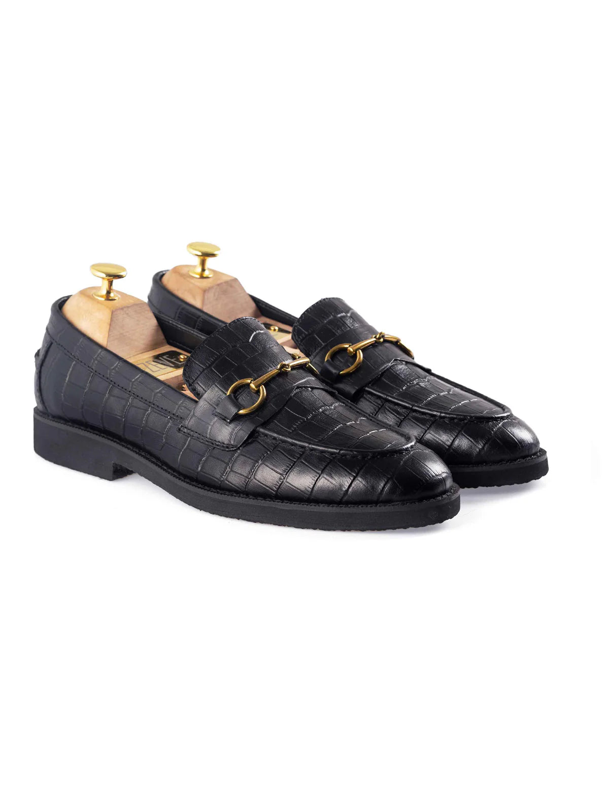 Men's Synthetic Leather Fancy Loafers NU-Black-Croco